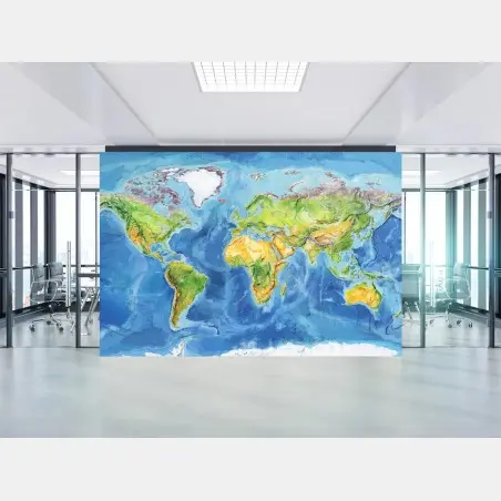 Fototapeta akwarelowa mapa fizyczna świata – Wallissimo®