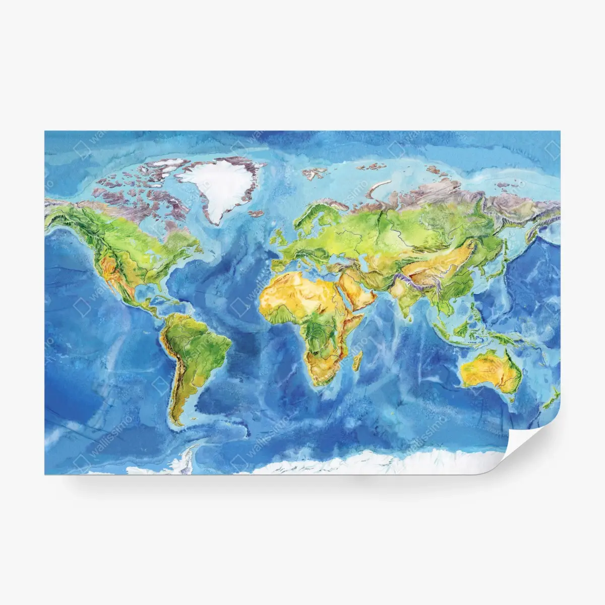 Fototapeta akwarelowa mapa fizyczna świata – Wallissimo®