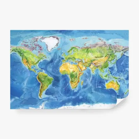 Fototapeta akwarelowa mapa fizyczna świata – Wallissimo®