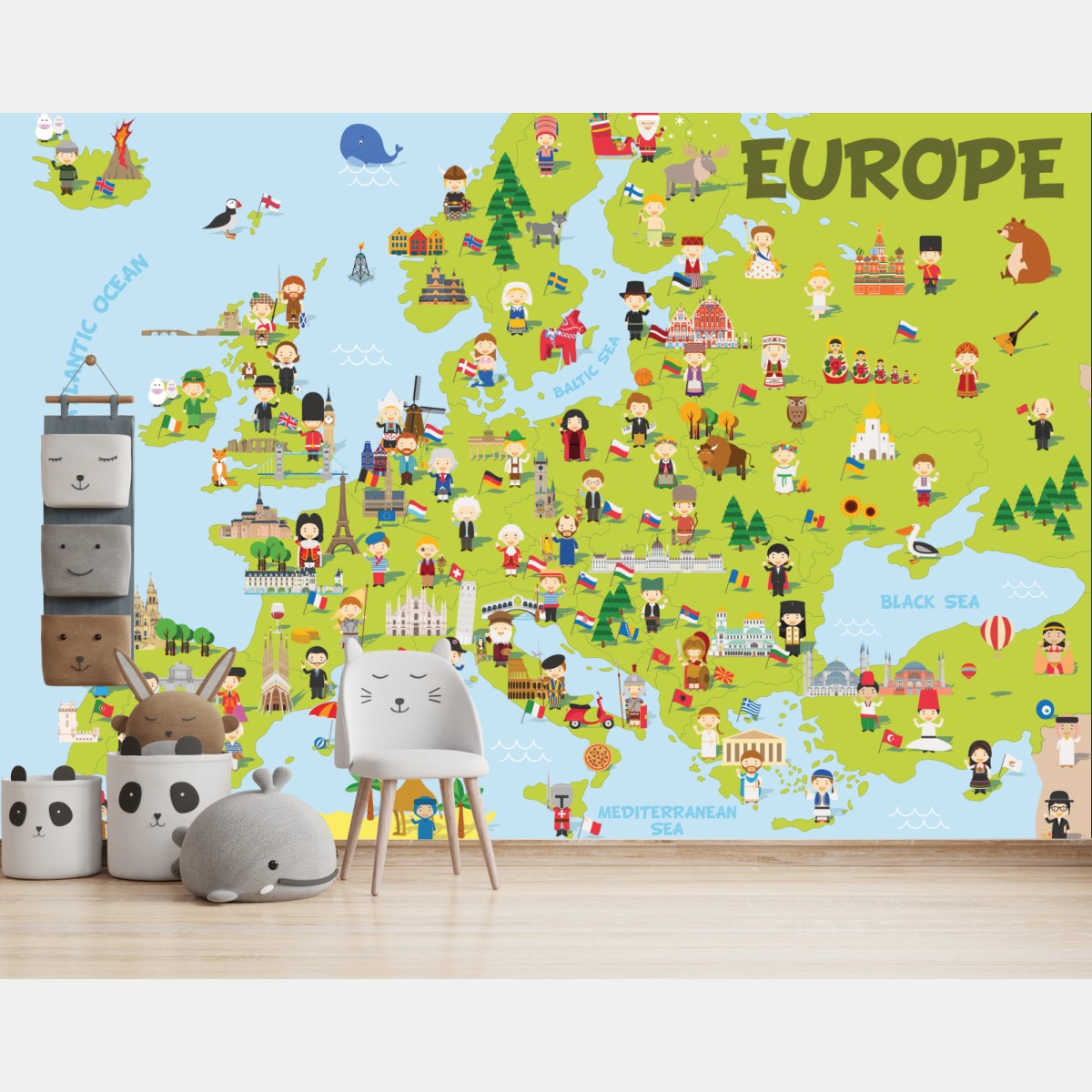 Fototapeta ilustrowana mapa Europy dla dzieci – Wallissimo®