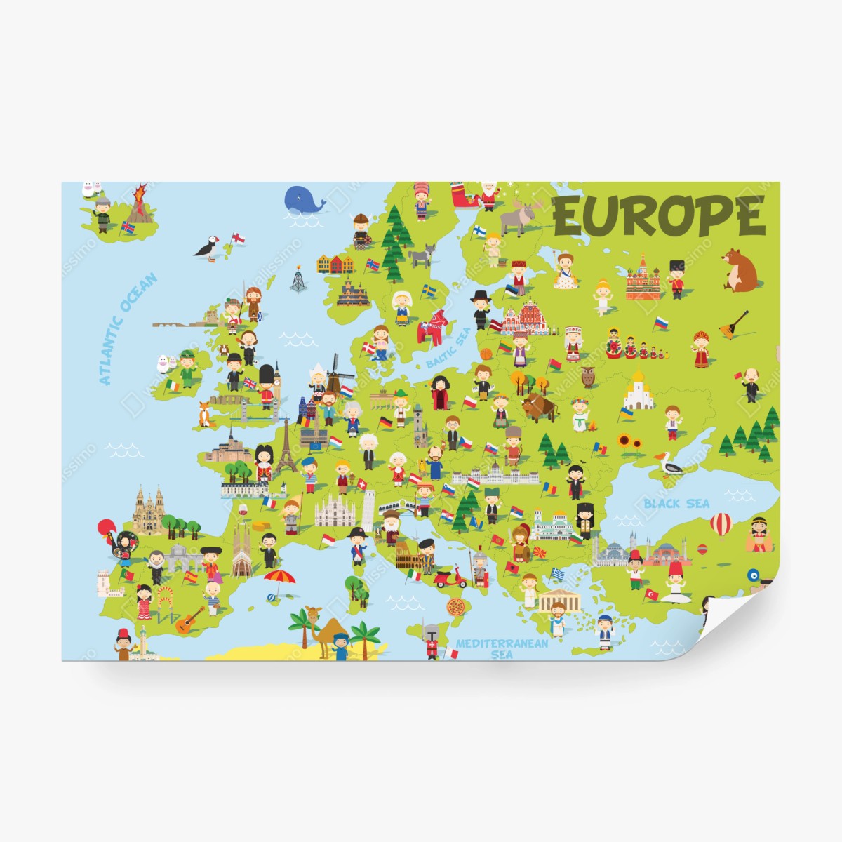 Fototapeta ilustrowana mapa Europy dla dzieci – Wallissimo®