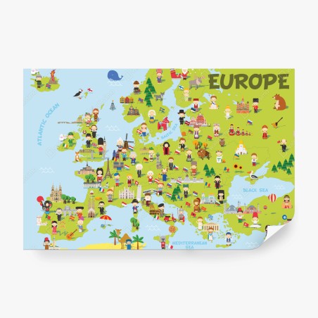 Fototapeta ilustrowana mapa Europy dla dzieci – Wallissimo®