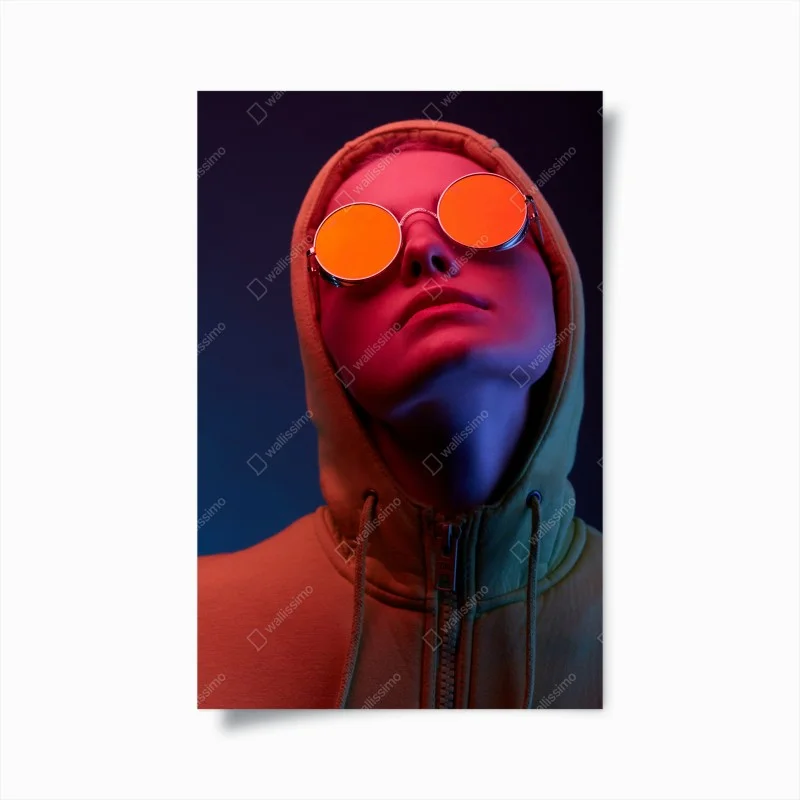 Plakat neonowy portret w okrągłych okularach