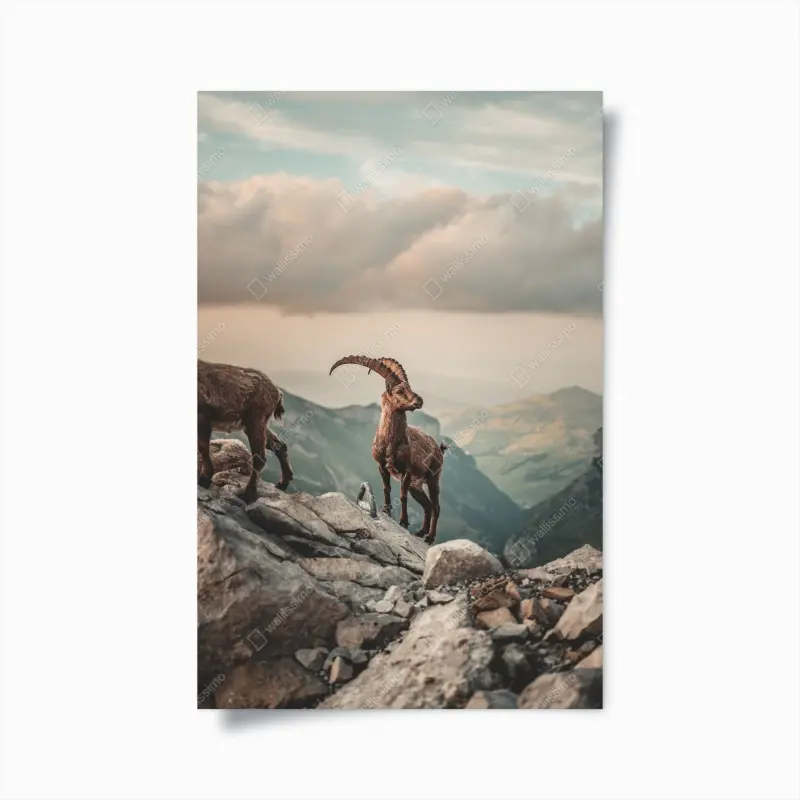 Plakat kozica alpejska na skalistym grzbiecie