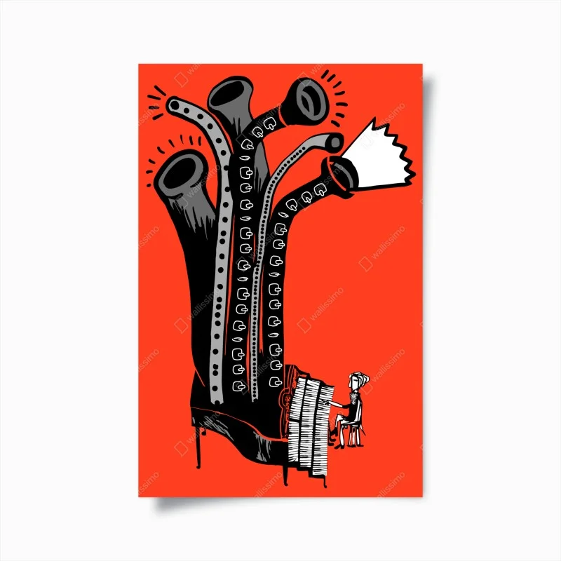 Plakat surrealistyczny fortepianowy but