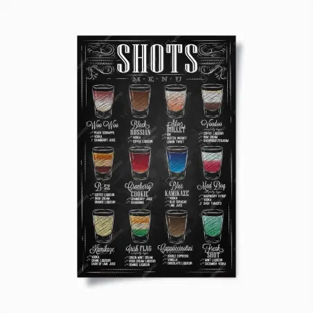 Plakat kredowe menu shotów w stylu vintage – Wallissimo®