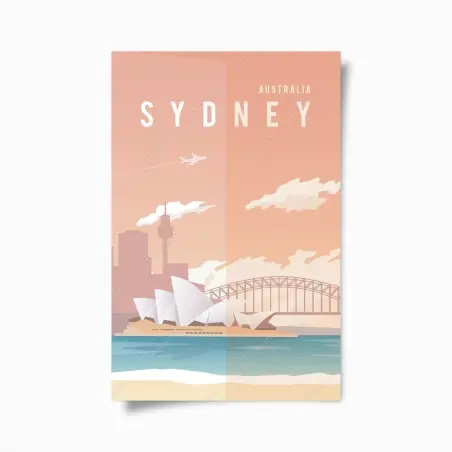 Plakat pastelowy widok na Sydney z operą i mostem – Wallissimo®