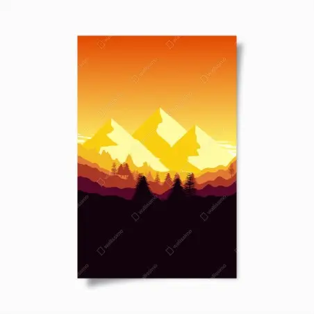 Plakat złoty zachód słońca nad górami – Wallissimo®