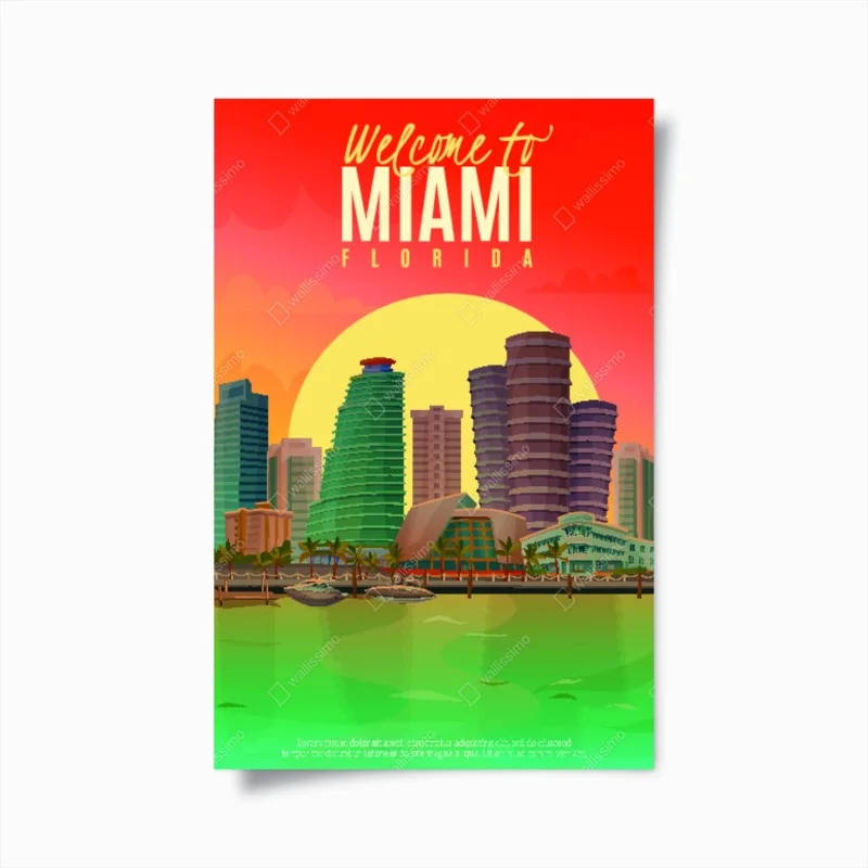 Plakat Miami panorama zachodu słońca