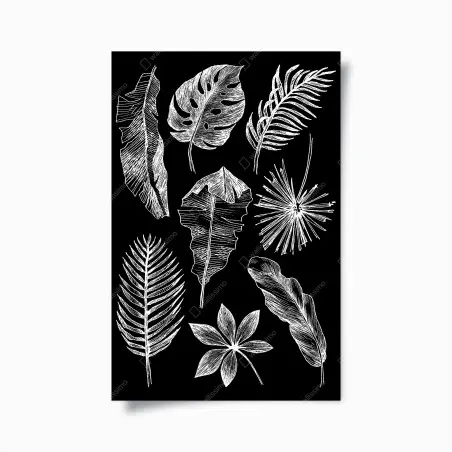 Plakat monochromatyczna kompozycja liści – Wallissimo®