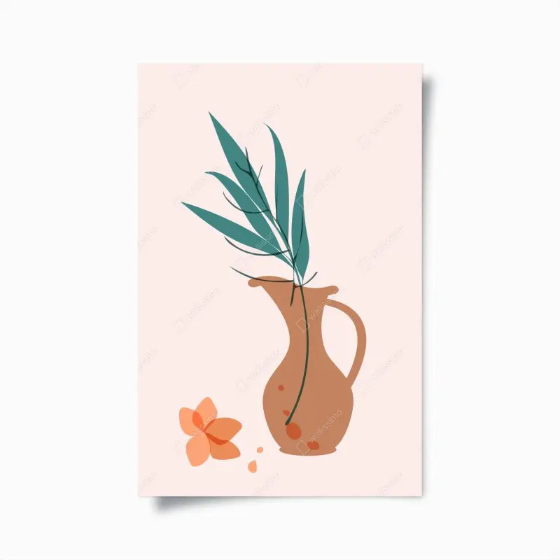 Plakat pastelowa botaniczna waza z liśćmi