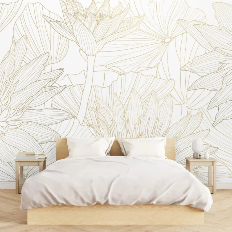 Fototapeta delikatny złoty rysunek kwiatowy