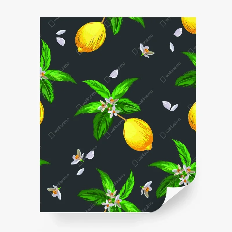 Fototapeta żywy wzór z cytrynami i liśćmi