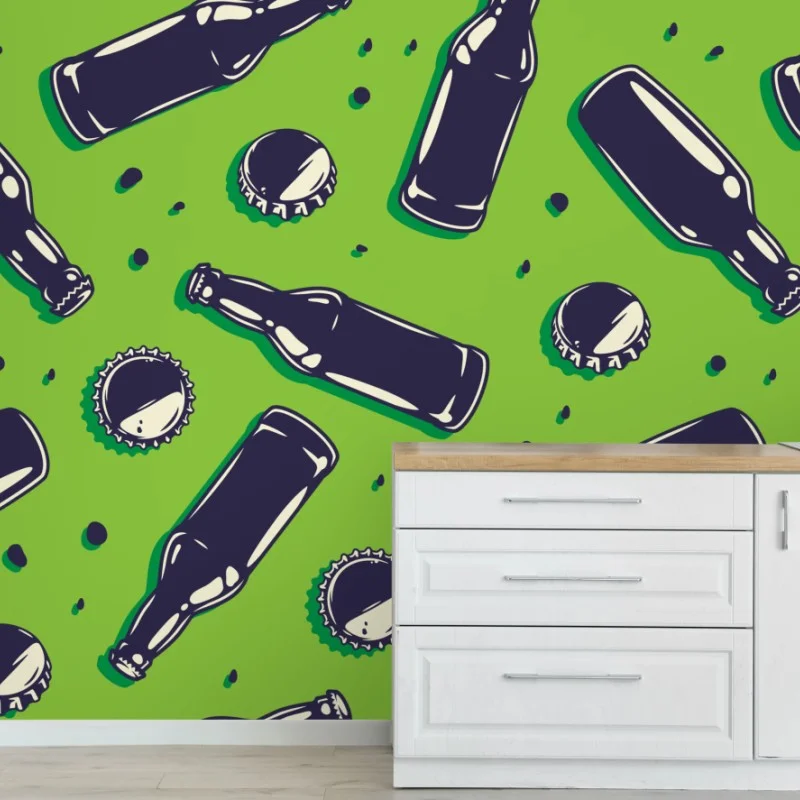 Fototapeta wzór butelek piwa w stylu pop art na zielonym tle