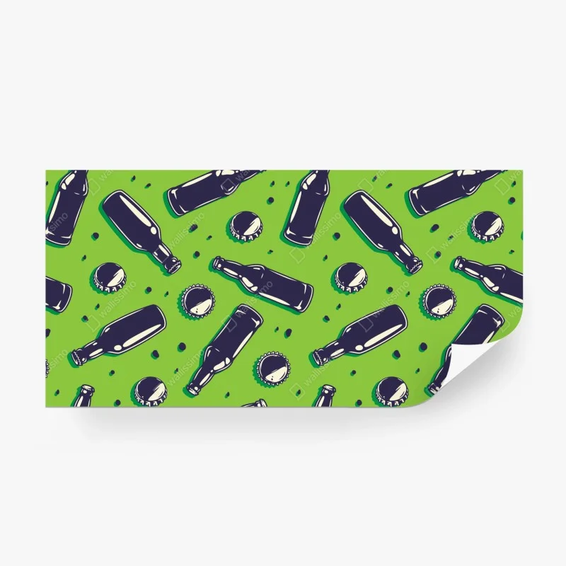 Fototapeta wzór butelek piwa w stylu pop art na zielonym tle