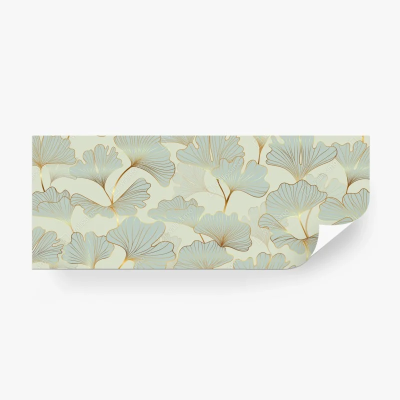 Fototapeta pastelowy wzór liści miłorzębu ze złotymi akcentami