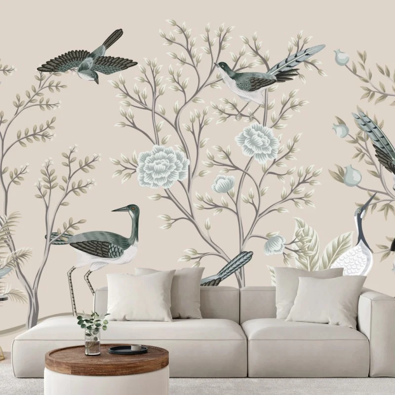 Fototapeta eleganckie ptaki i kwitnące gałęzie