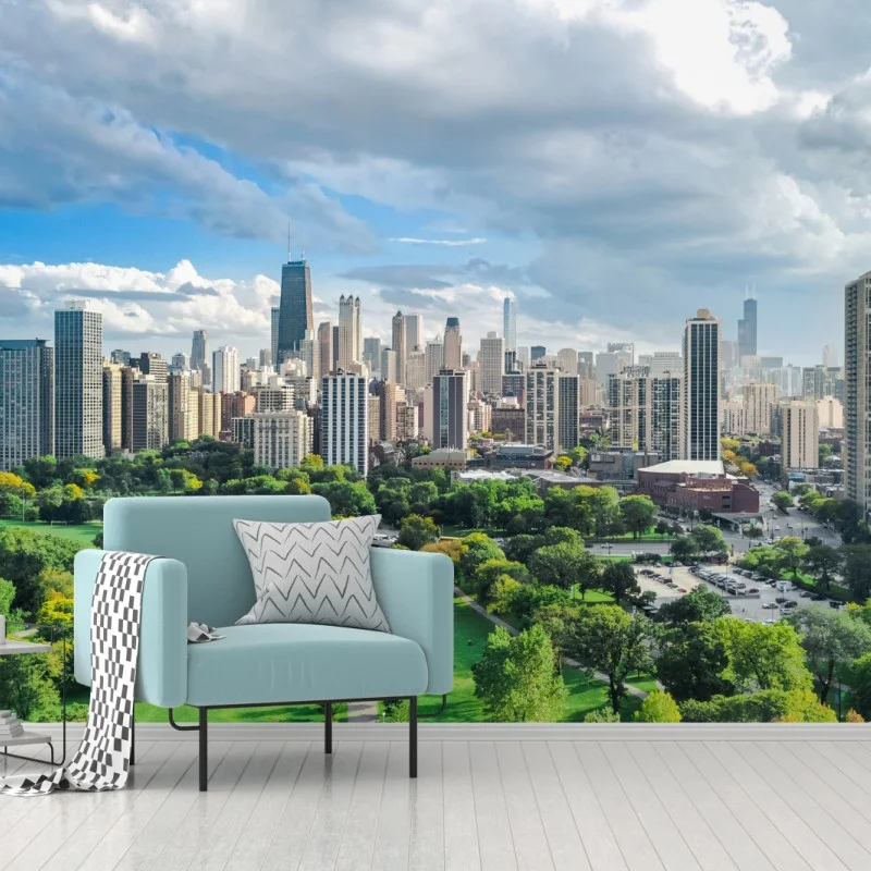 Fototapeta miejska panorama nad zielonym parkiem