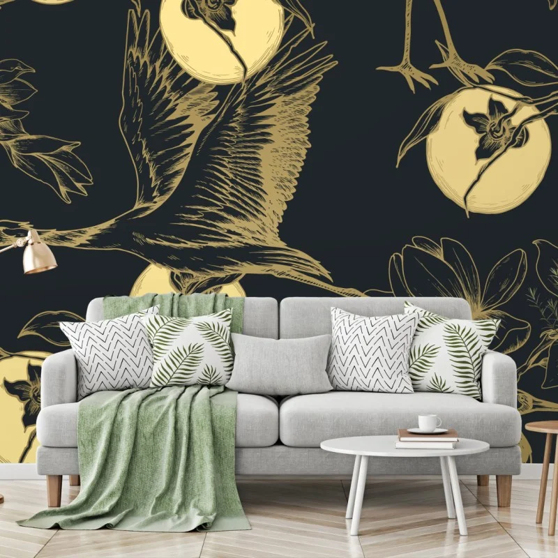 Fototapeta złote żurawie i księżycowy wzór