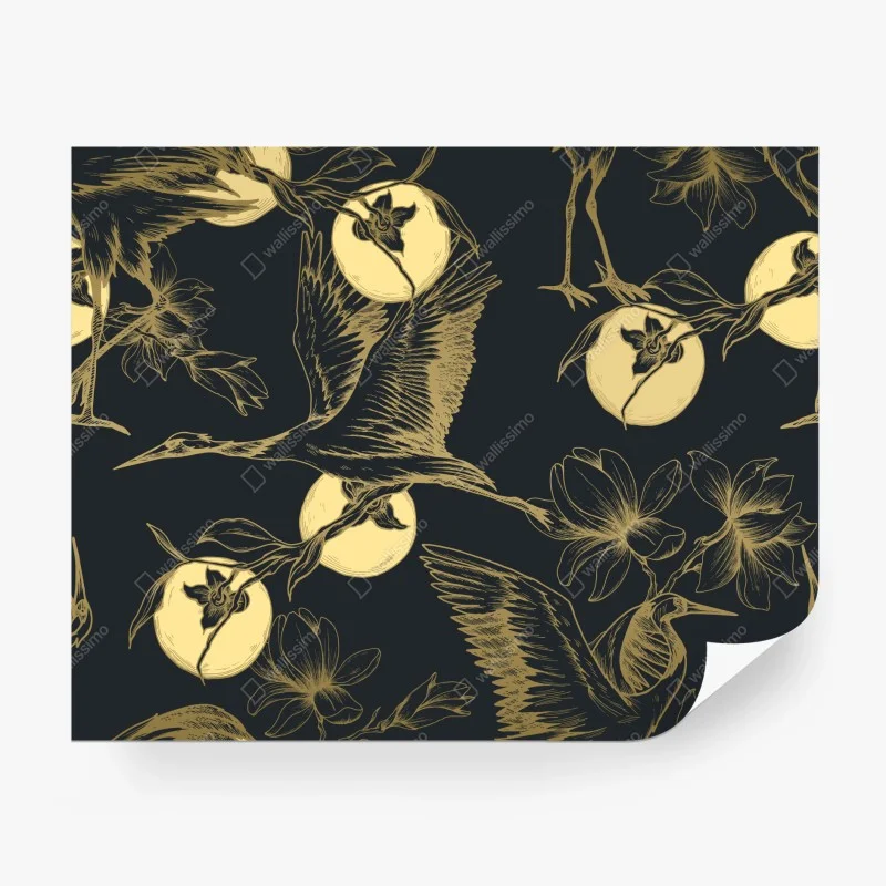 Fototapeta złote żurawie i księżycowy wzór