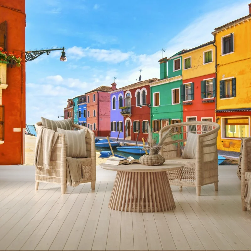 Fototapeta kolorowe domy nad kanałem w Burano