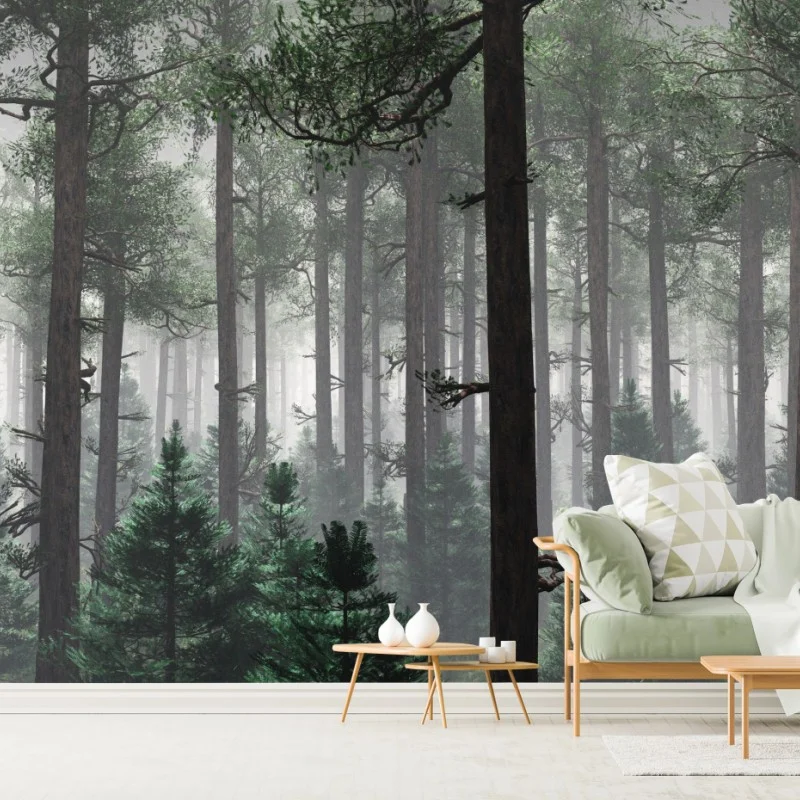 Fototapeta mglisty iglasty las