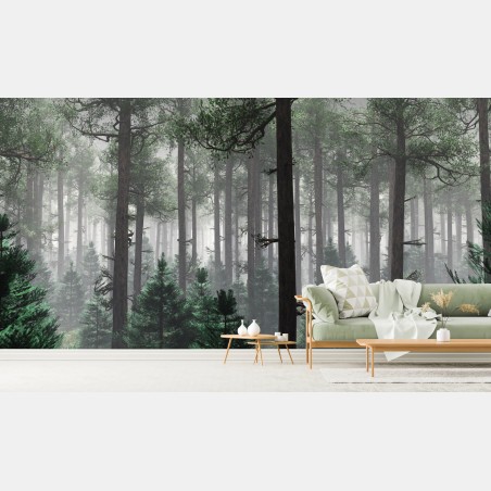 Fototapeta mglisty iglasty las – Wallissimo®