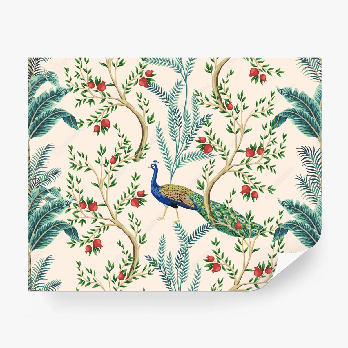 Fototapeta paw wśród gałęzi granatu – Wallissimo® Fototapeta paw wśród gałęzi granatu – Wallissimo®