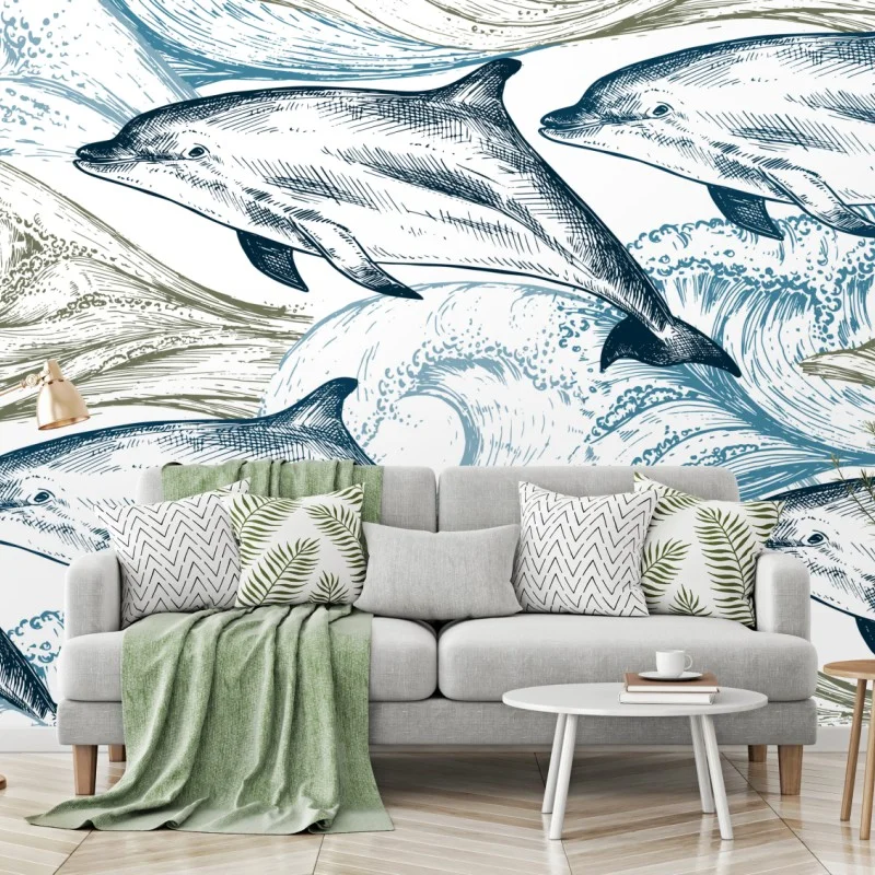 Fototapeta vintage delfiny oceaniczna ilustracja