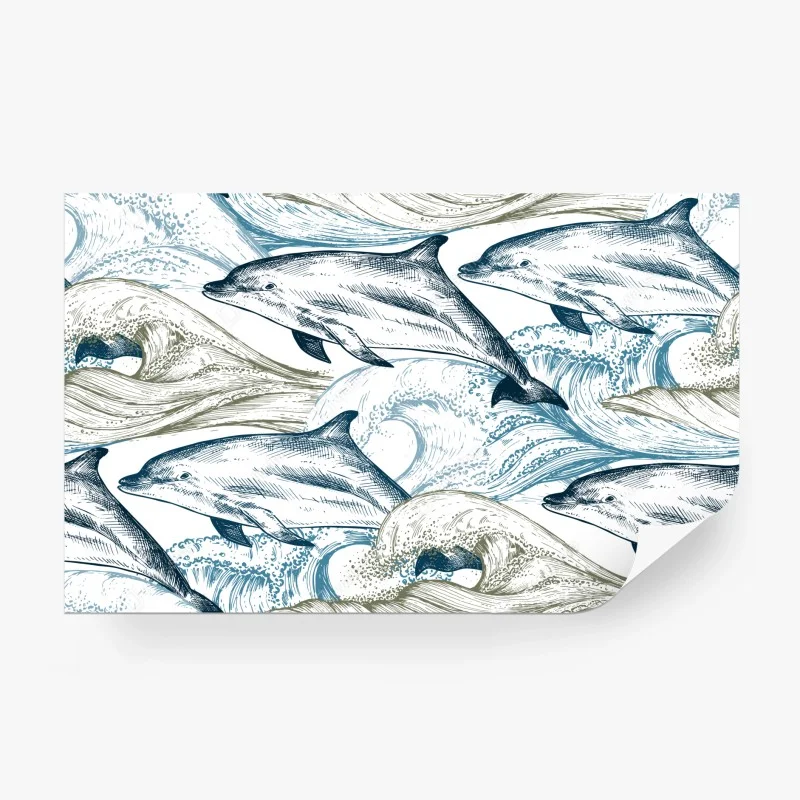 Fototapeta vintage delfiny oceaniczna ilustracja