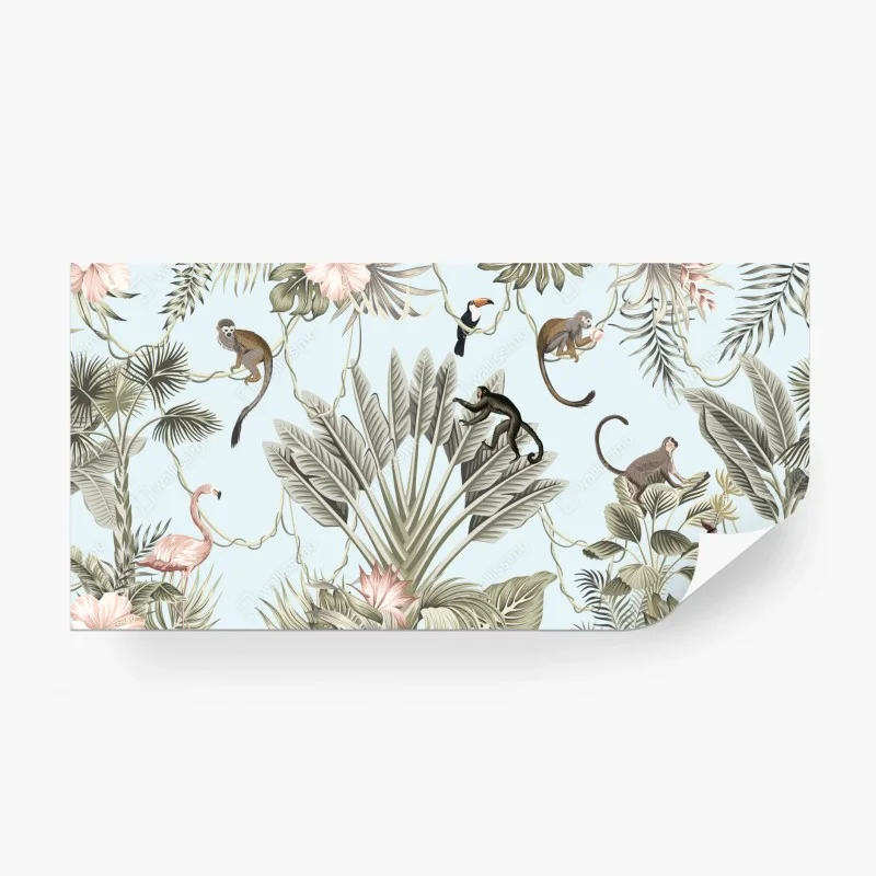 Fototapeta pastelowy wzór dżungli z zwierzętami