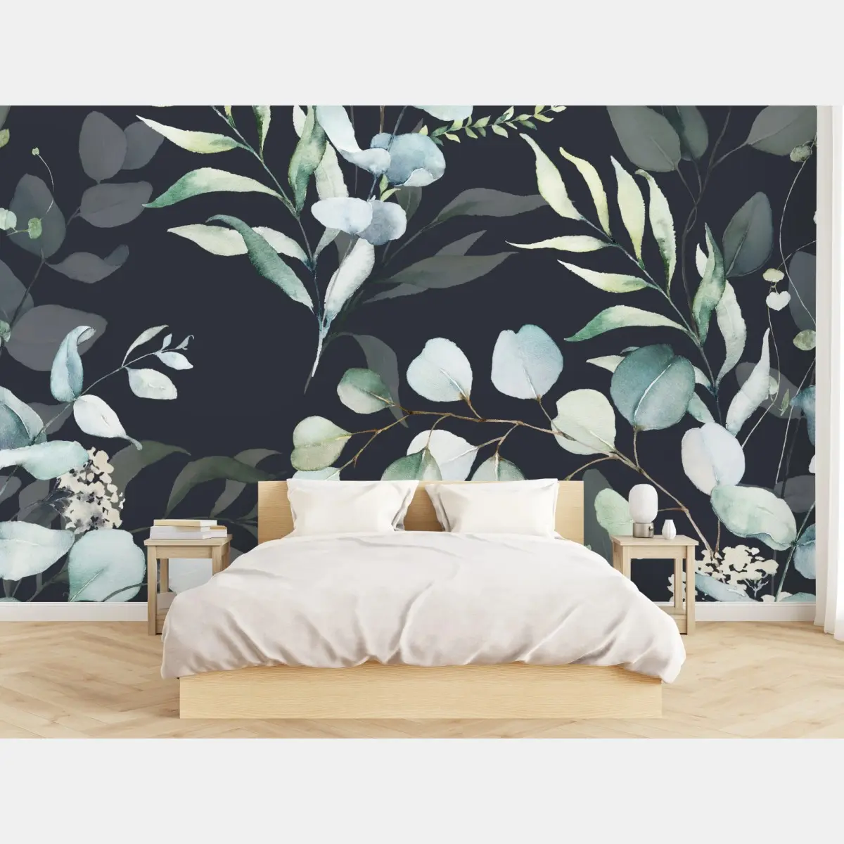 Fototapeta wzór botaniczny eukaliptusa w akwareli na ciemnym tle – Wallissimo® Fototapeta wzór botaniczny eukaliptusa w akwareli na ciemnym tle – Wallissimo®