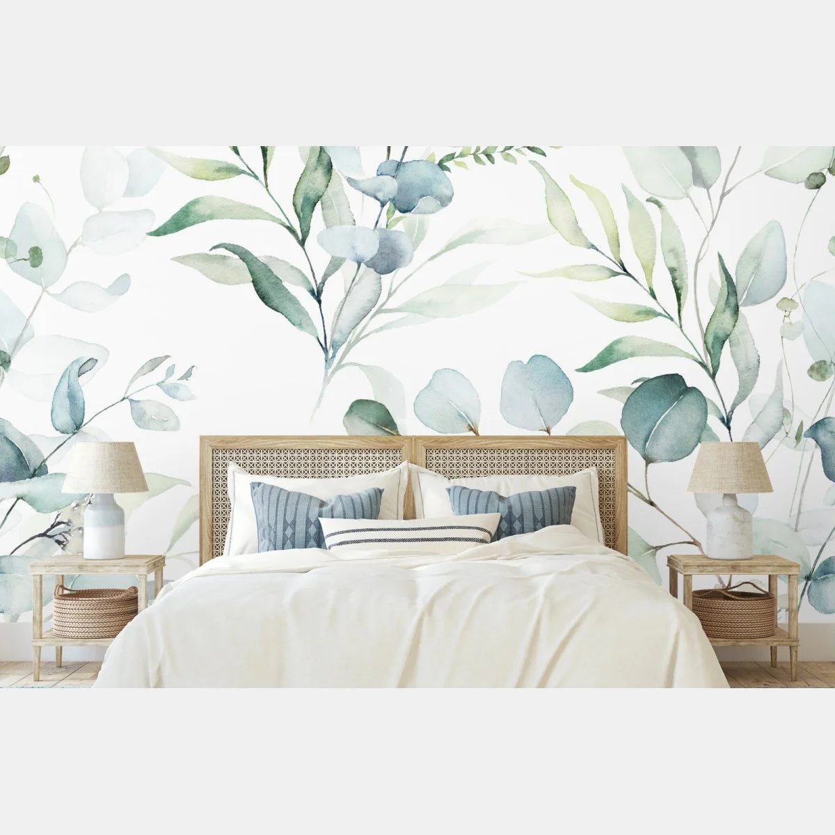 Fototapeta akwarelowy wzór eukaliptusa i liści – Wallissimo® Fototapeta akwarelowy wzór eukaliptusa i liści – Wallissimo®