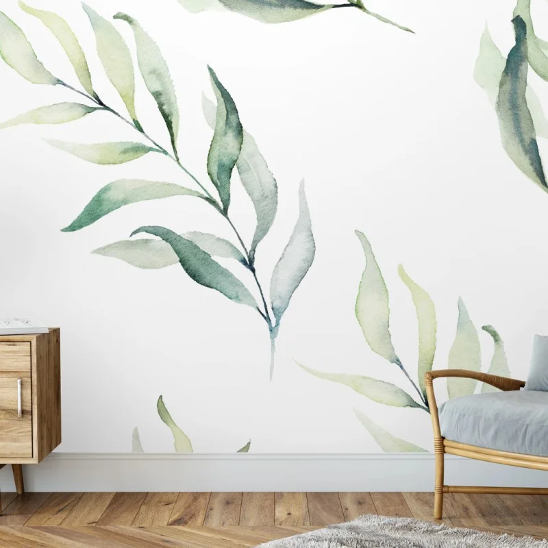 Fototapeta delikatny akwarelowy wzór z liśćmi eukaliptusa