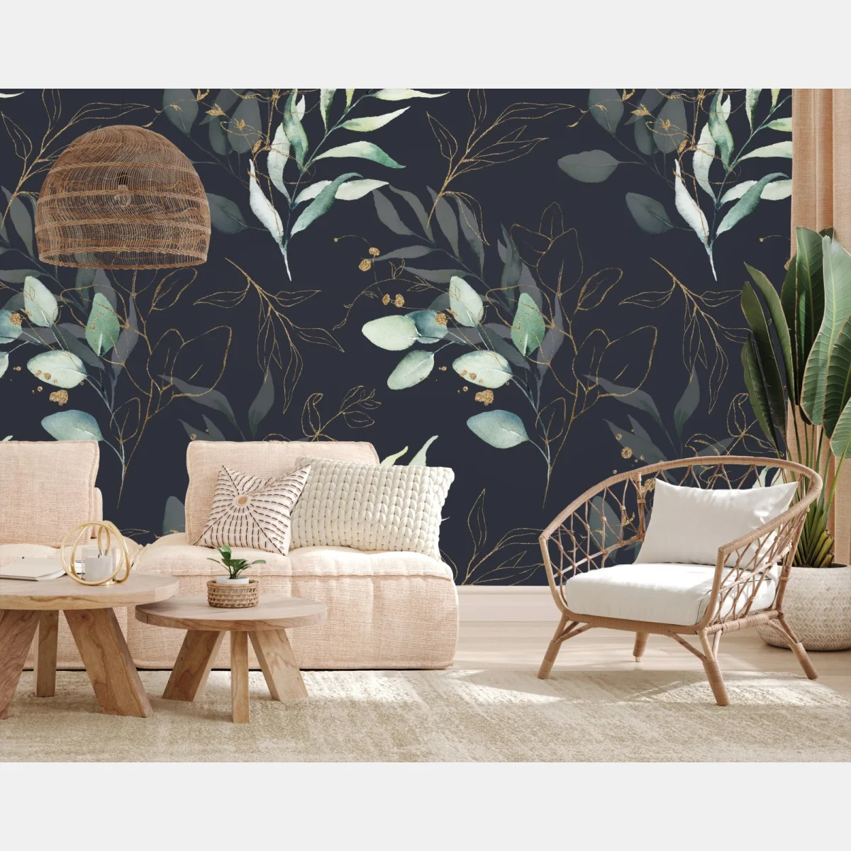 Fototapeta akwarelowe liście eukaliptusa na ciemnym tle – Wallissimo® Fototapeta akwarelowe liście eukaliptusa na ciemnym tle – Wallissimo®