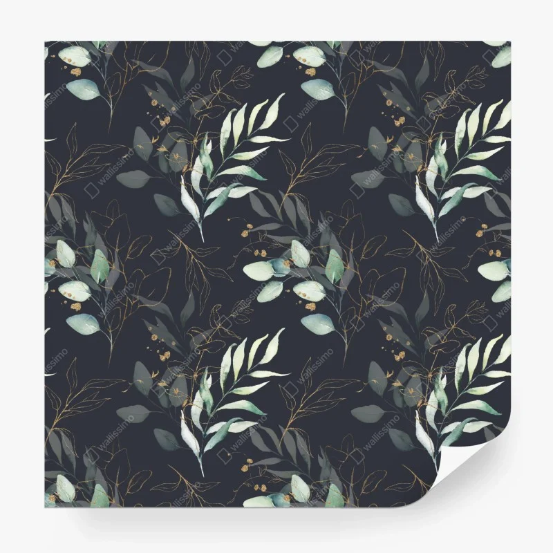 Fototapeta akwarelowe liście eukaliptusa na ciemnym tle