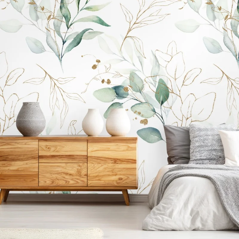 Fototapeta miękki wzór eukaliptusa w akwareli