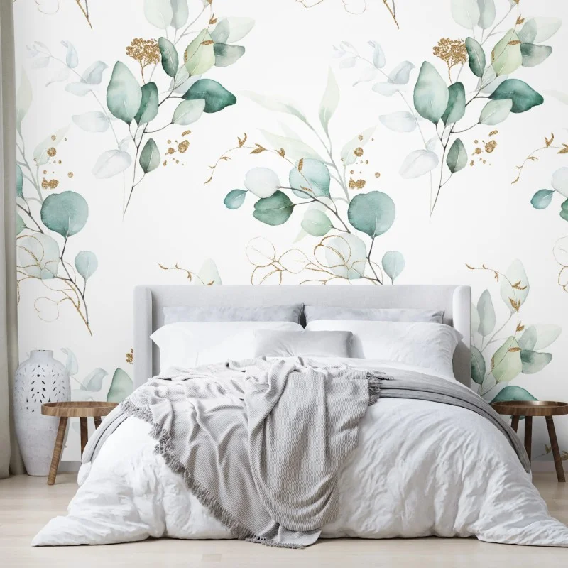 Fototapeta akwarelowy wzór eukaliptusa w zieleni