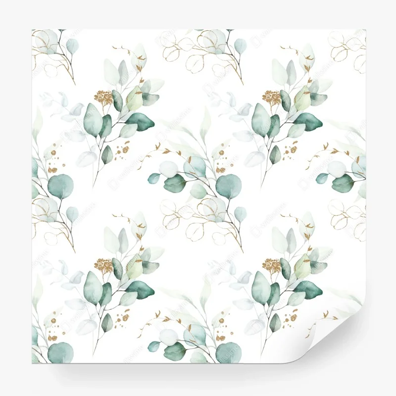 Fototapeta akwarelowy wzór eukaliptusa w zieleni