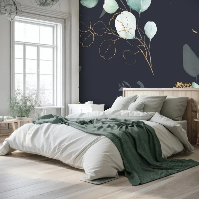 Fototapeta eukaliptusowe liście akwarelowe na ciemnym tle