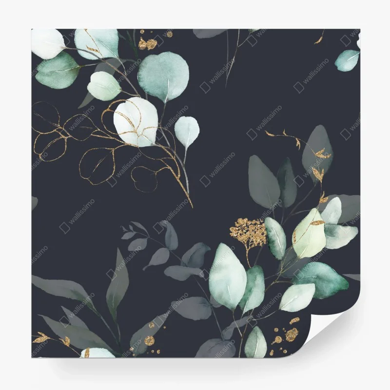 Fototapeta eukaliptusowe liście akwarelowe na ciemnym tle