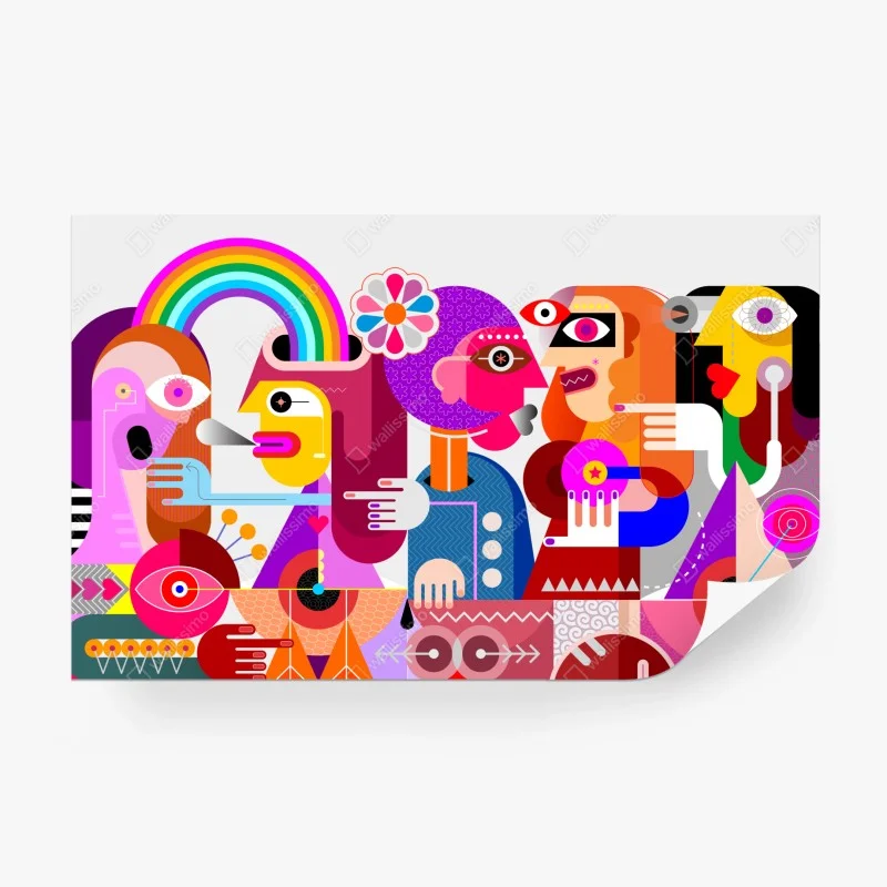 Fototapeta mężczyzna z tęczą jadący na geometrycznym ptaku – Wallissimo®