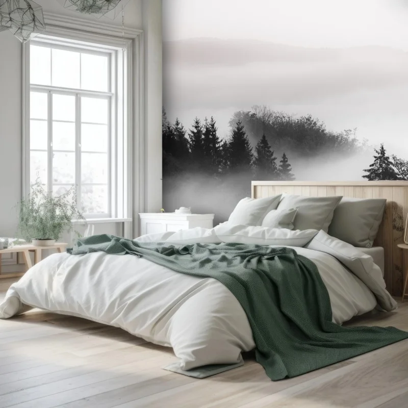 Fototapeta mglisty las w odcieniach szarości