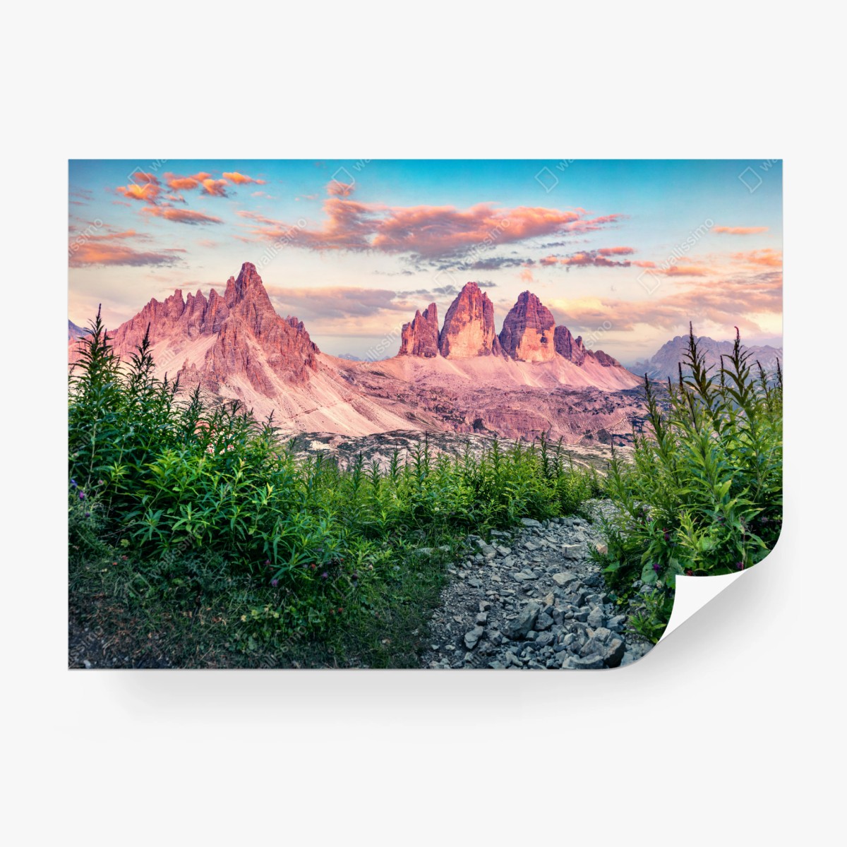 Fototapeta zachód słońca w Tre Cime di Lavaredo – Wallissimo® Fototapeta zachód słońca w Tre Cime di Lavaredo – Wallissimo®