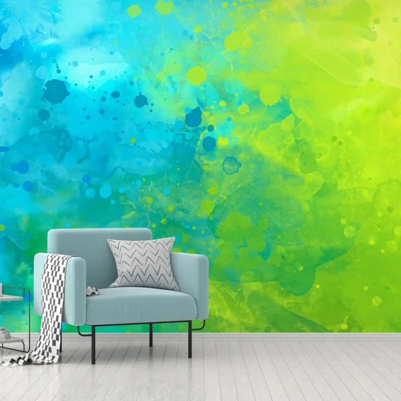 Fototapeta intensywna turkusowa akwarela z akcentem limonkowym