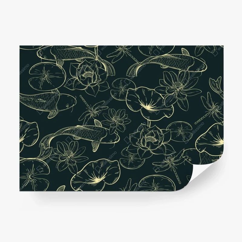 Fototapeta ręcznie rysowany wzór koi i lotosu