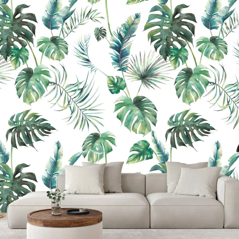 Fototapeta akwarelowy wzór tropikalnych liści