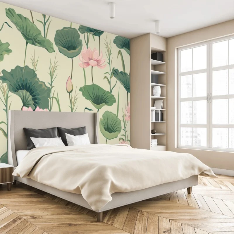 Fototapeta delikatny ogród lotosów wzór botaniczny – Wallissimo®