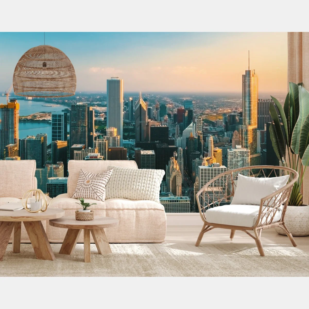 Fototapeta Chicago panorama miasta o zachodzie słońca – Wallissimo® Fototapeta Chicago panorama miasta o zachodzie słońca – Wallissimo®