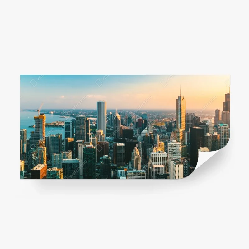 Fototapeta Chicago panorama miasta o zachodzie słońca – Wallissimo® Fototapeta Chicago panorama miasta o zachodzie słońca – Wallissimo®